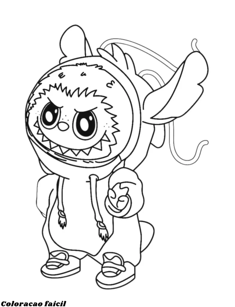 Você é fã do filme Lilo & Stitch? No próximo desenho, o Labubu surge usando uma fantasia inspirada no Stitch. Será que você consegue adivinhar qual cor combina com ele?